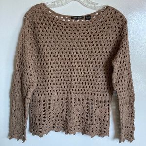 Taupe Brown JEANNE PIERRE Crochet Pullover Top
